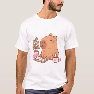 Camiseta Bonita Capybara Desfrutando De Boa Leitura E Café