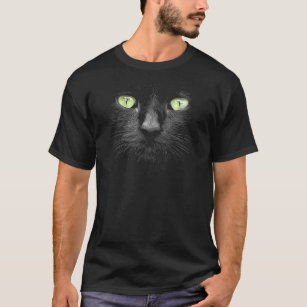 Camiseta Bonita cara de gato preto grande olhos verdes lega
