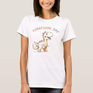 Camiseta Bonita Cartoon Dinossauro "Dia do Roarsome!" Desig