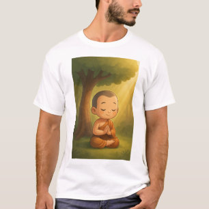 Camiseta "Bonita Cartoon Monk Meditante Calm Spiritual Po