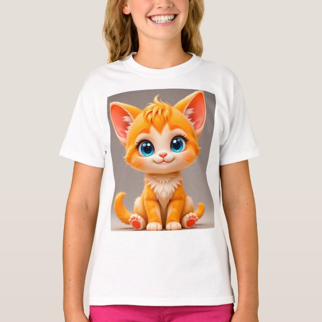 Camiseta Bonita Cartoon Orange Kitten (Frente)