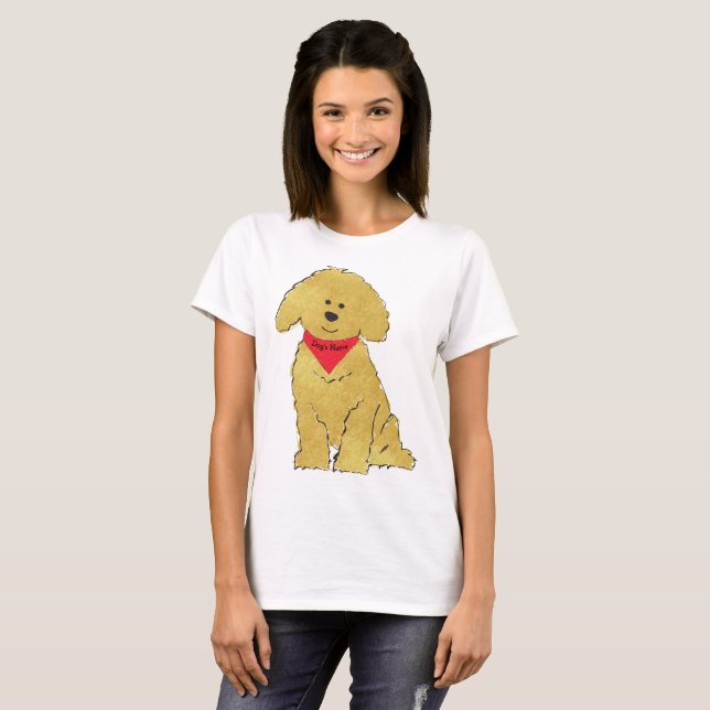 Camiseta Bonita Cartoon Personalizada Goldendoodle Puppy (Frente Completa)