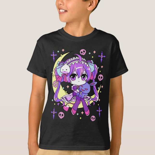Camiseta Bonita Chibi Kawaii Animes Gótico Pastel para (Frente)