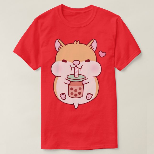 Camiseta Bonita Chubby Hamster ama Chá de Bolha (Frente do Design)