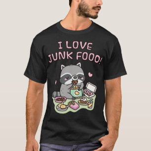 Camiseta Bonita Chubby Raccoon Eu Adoro Comida Engraçado