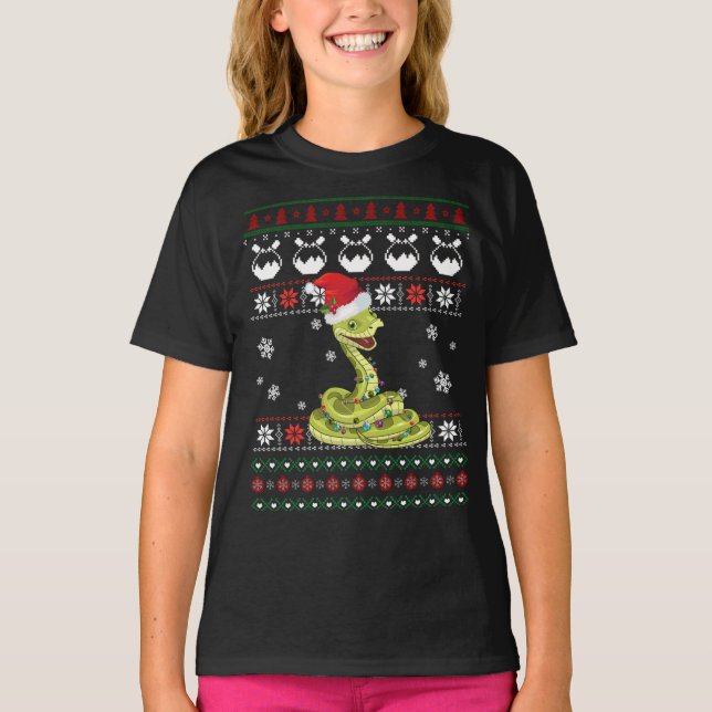 Camiseta Bonita Cobra Feia Doce Natal Luz Pajama (Frente)