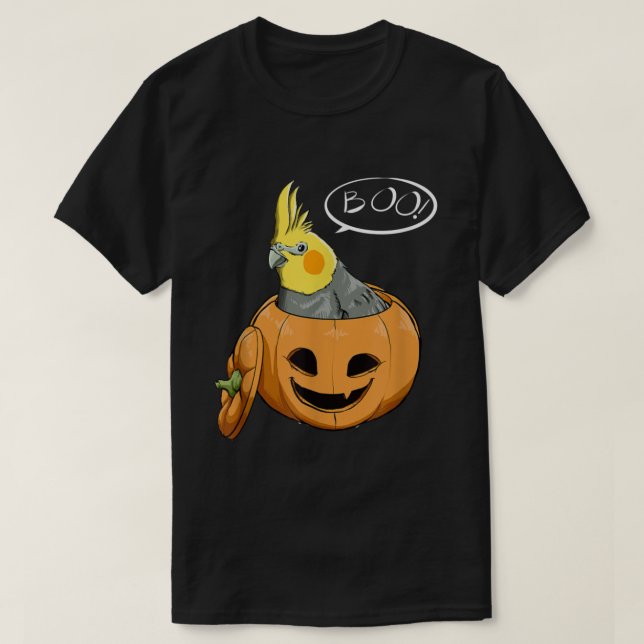 Camiseta Bonita Cockatiel Halloween (Frente do Design)