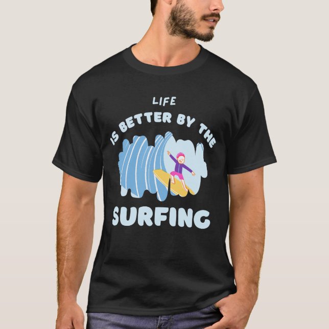 Camiseta bonita com design de surfe (Frente)