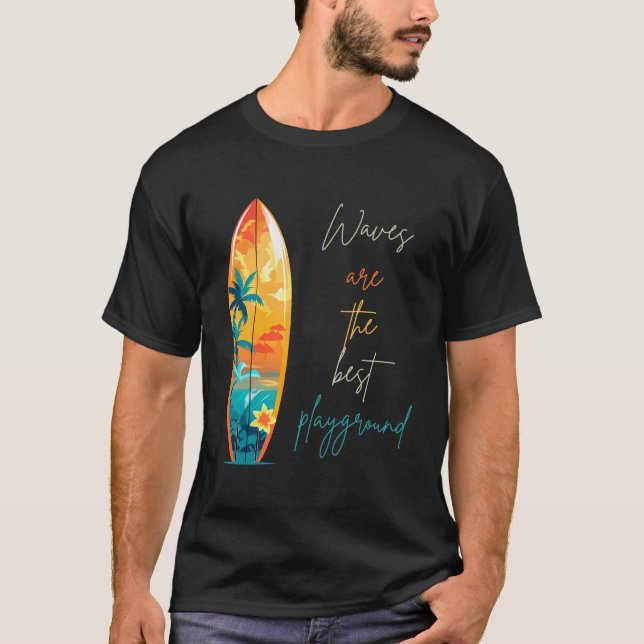 Camiseta bonita com design de surfe (Frente)