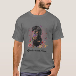 Camiseta Bonita Dachshund Mãe Flor Feliz Dia de as mães Amo