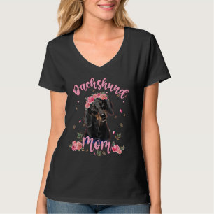 Camiseta Bonita Dachshund Mamãe Flor Mulher