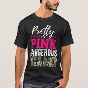 Camiseta Bonita de Rosa, Perigosa de Camuflagem, Caçadora d