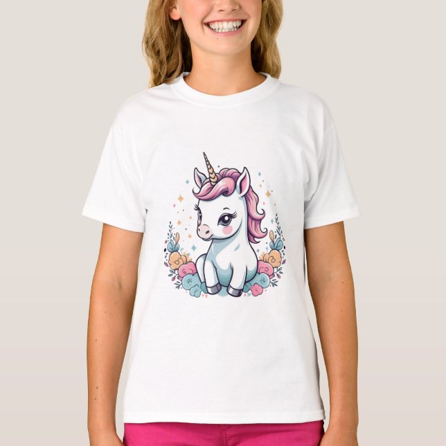Camiseta Bonita de Unicórnio para Meninas (Frente)