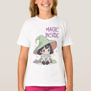 Camiseta Bonita Design de Bruxas de Bebê Kawaii para Crianç