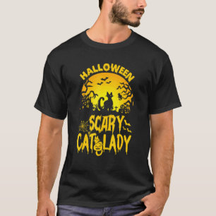 Camiseta Bonita Design de Gato Assustador do Halloween, Eng