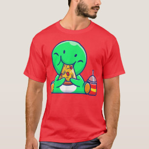 Camiseta Bonita Dino Comendo Pizza Dinossauro T-Shirt Comid
