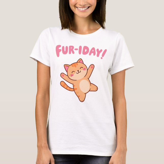 Camiseta Bonita diversão com pelo de gato - sexta-feira mul (Frente)