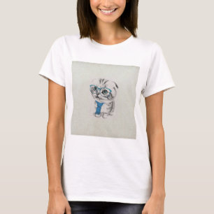 Camiseta Bonita e engraçada, adorável, olhos azuis gatinho