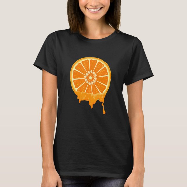 Camiseta Bonita e Fácil Fruta de Halloween Trat Orange Slic (Frente)