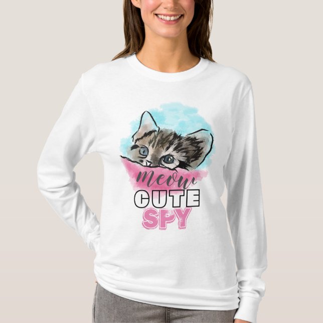 Camiseta "BONITA ESPIÃO" | Gatinho Engraçado, Rosa Azul (Frente)
