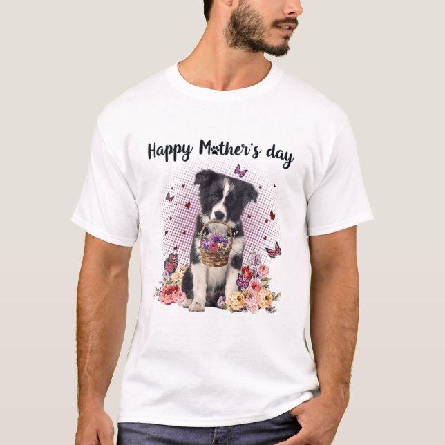 Camiseta Bonita fronteira Collie Mãe Flor Dia de as mães Fe (Frente)