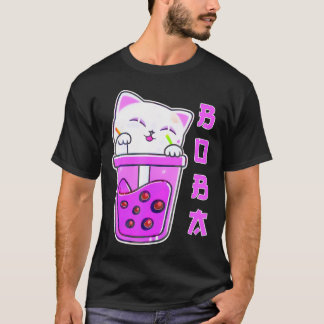 Camiseta Bonita Gato Kawaii Boba Bubble Tea Anime Japonês N