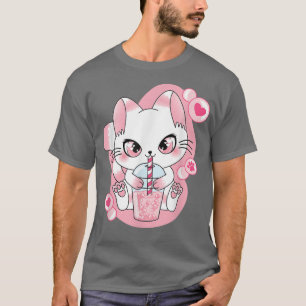 Camiseta Bonita Gato Kawaii Boba Tea Bubble Anime Tea Japon