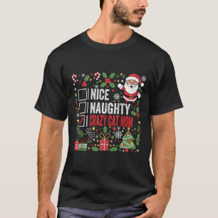 Camiseta Bonita Gato Louco Mãe Papais noeis de Natal Engraç