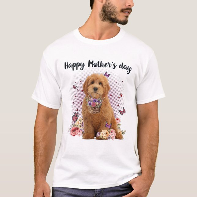 Camiseta Bonita Goldendoodle Mãe Flor Dia de as mães Feliz  (Frente)