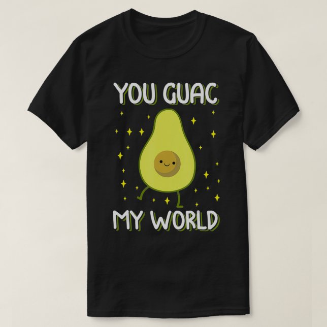Camiseta Bonita, Guac, Meu Mundo Avocado Dia dos Namorados. (Frente do Design)