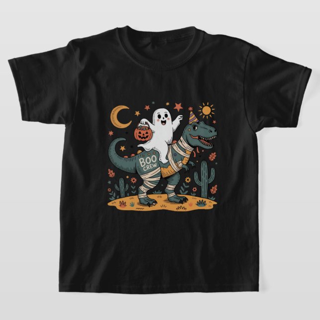 Camiseta Bonita Halloween, Fantasma na mamãe T-Rex com Pump (Postura )