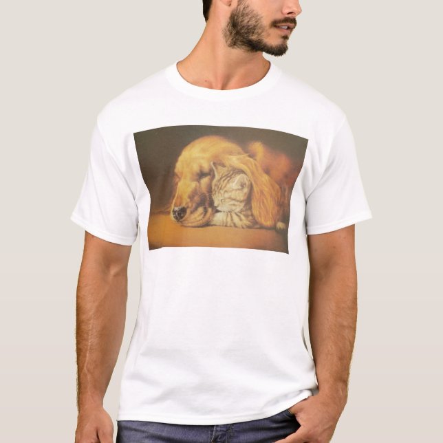 Camiseta Bonita Impressão de Arte de Cachorro e Gato Incrív (Frente)