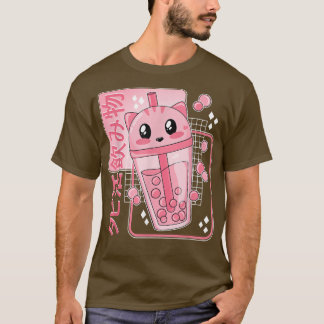 Camiseta Bonita Kawaii Boba Tea Cat Bubble Tea Anime Japonê