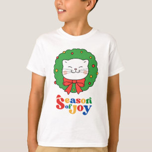 Camiseta Bonita Kawaii Cat Wreath Season of Joy