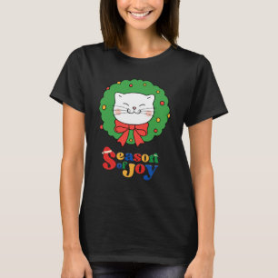 Camiseta Bonita Kawaii Cat Wreath Season of Joy