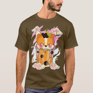 Camiseta Bonita Kawaii Fo Boba Tea Japonês Kitsune Anime Bu