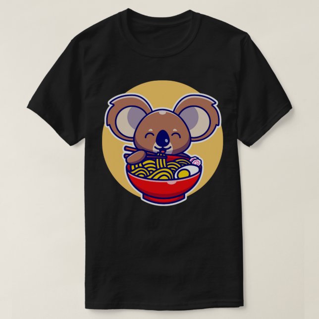 Camiseta Bonita Koala Comendo Noodon Com Cartoon Chopstick (Frente do Design)