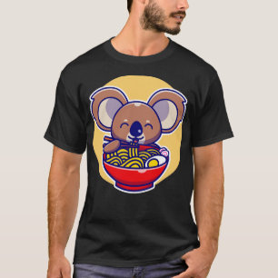 Camiseta Bonita Koala Comendo Noodon Com Cartoon Chopstick