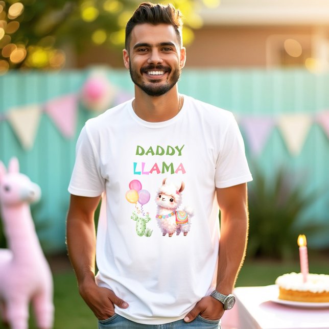 Camiseta Bonita Llama Diversão Colorida primeiro aniversari (Cute Llama Fun Colorful Girl 1st Birthday Dad Name T-Shirt)