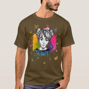 Camiseta Bonita Mão Desenhou Anima com Borboletas (2)