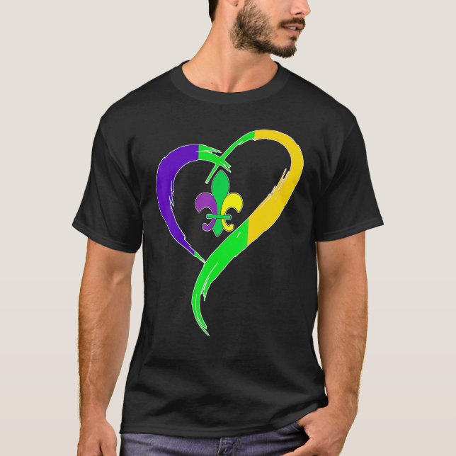 Camiseta Bonita Mardi Gras Heart Funny Fleur-De-Lis Mardi G (Frente)