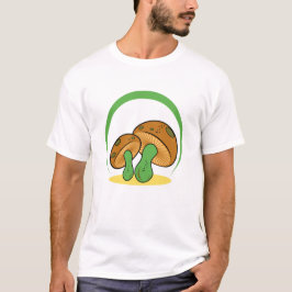 Camiseta Bonita Marrom Cartoon Verde Mushroom Fungi Art
