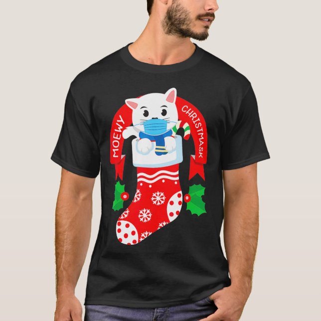 Camiseta Bonita Máscara De Gato Engraçado Pajama De Natal P (Frente)