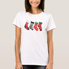 Camiseta Bonita Meias de Natal Mulheres Modernas Vermelhas