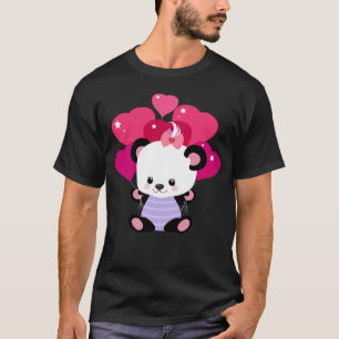 Camiseta Bonita Menina De Panda Com Ballon De Coração