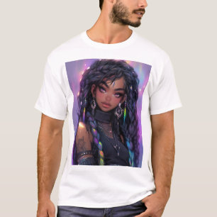 Camiseta Bonita Na moda de Animação de Cabelo Travado