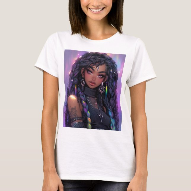 Camiseta Bonita Na moda de Animação de Cabelo Travado (Frente)
