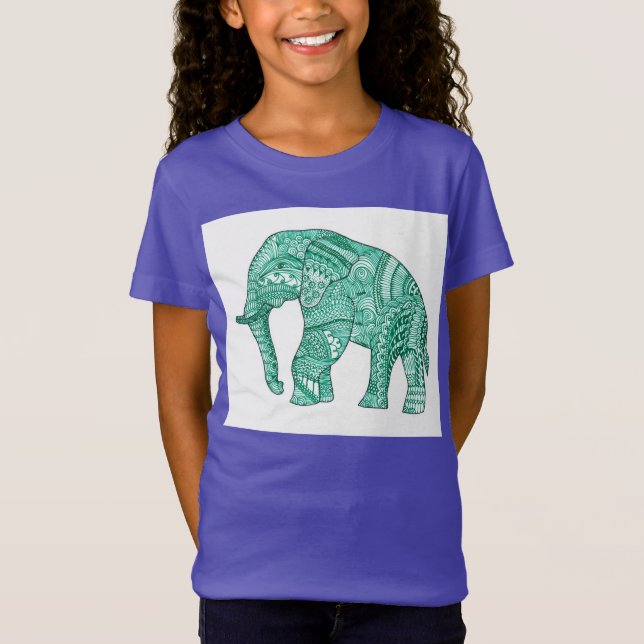 Camiseta bonita para uma garota com elefante padro (Frente)