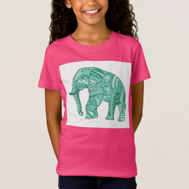Camiseta bonita para uma garota com elefante padro (Frente)