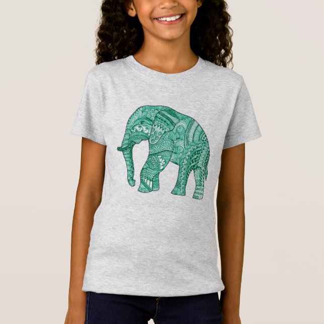 Camiseta bonita para uma garota com elefante padro (Frente)